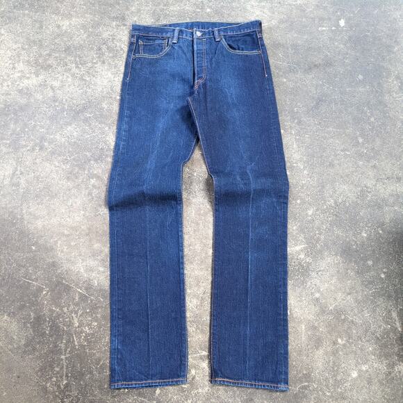 Levi's 501 Jeans Mens 34x36 Blue Denim Dark Straight Fit Button Fly Classic - Picture 1 of 10